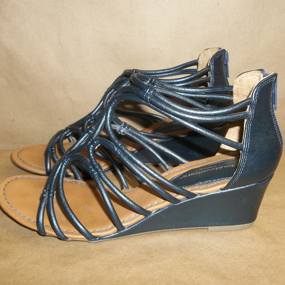CloudWalkers Blue Iridescent Open Toe Sandals With Zipper on Back Size 7      C4